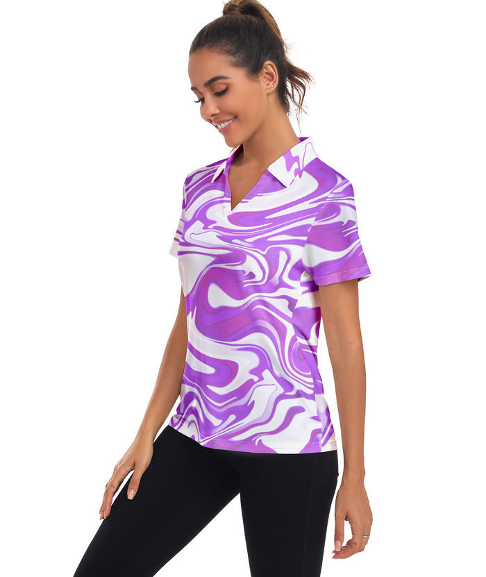 ZITY Women's Color Print Short Sleeved Quick Dry Casual Golf Polo Shirt-ZPK003142 | Zitysports