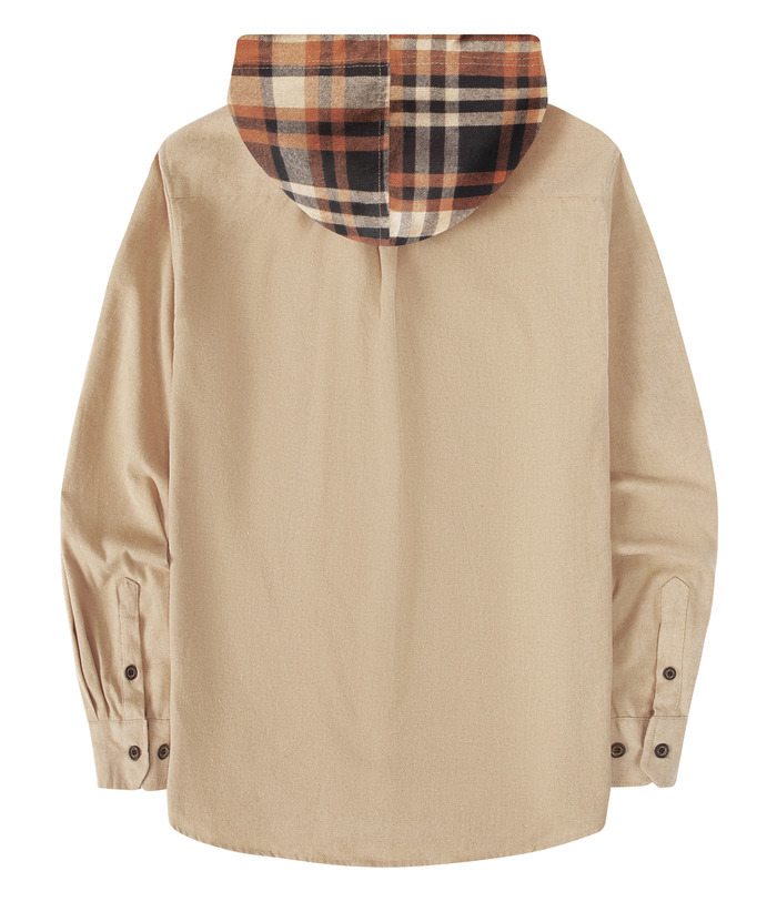 ZITY Men's Color Block Button Plaid Hoodie Shirt-ZPK007042 | Zitysports