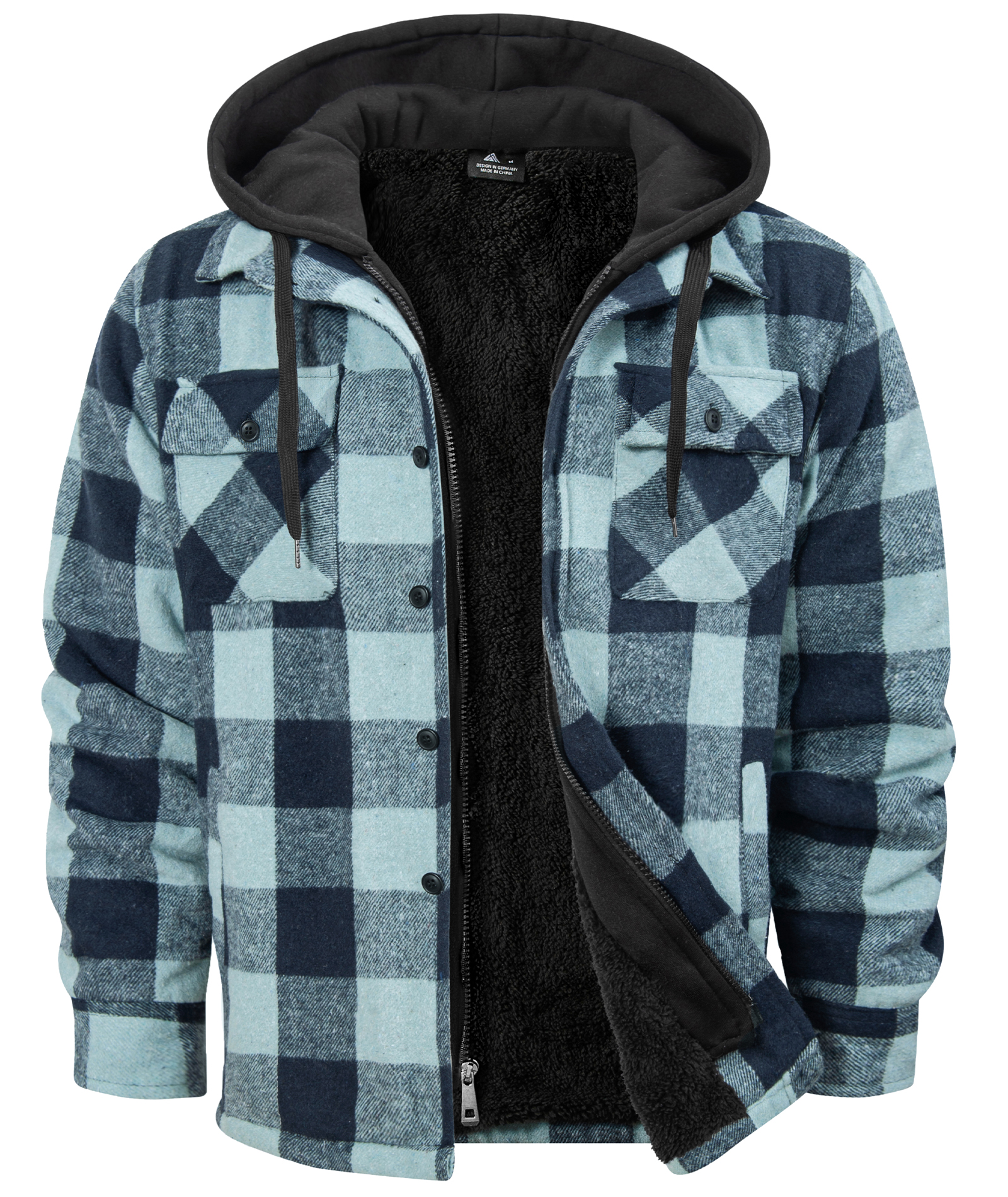 ZITY Men's Full Zipper Long Sleeve Fleece Plaid Hoodie-CUMJA04083