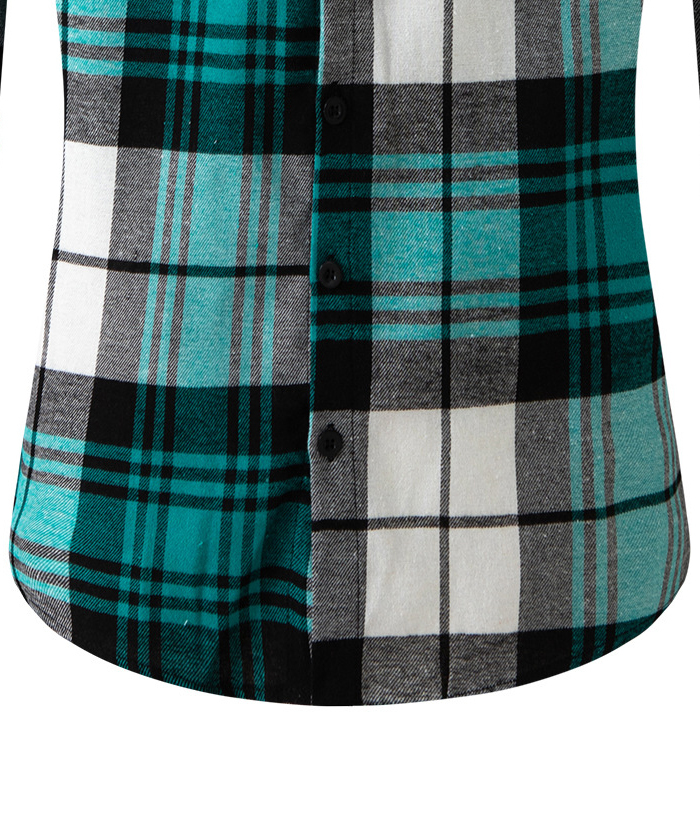 Men's Flannel Drawstring Hooded Plaid Shirt-DUMLT05801