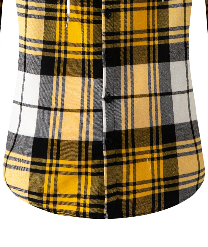 Men's Flannel Drawstring Hooded Plaid Shirt-DUMLT05801