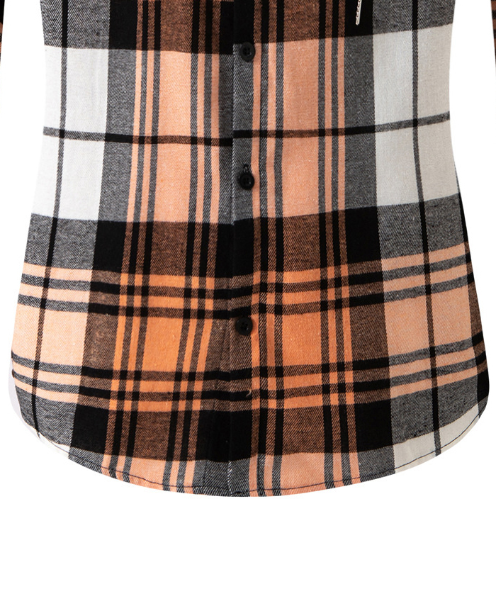 Men's Flannel Drawstring Hooded Plaid Shirt-DUMLT05801