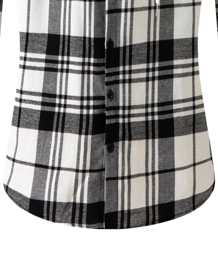 Men's Flannel Drawstring Hooded Plaid Shirt-DUMLT05801