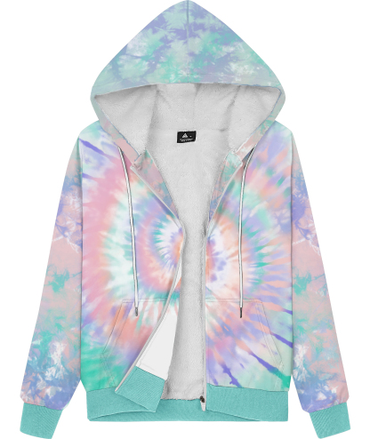 ZITY Women's Long Sleeve Tie Dye Print Fleece Hoodie-CUWFH01089