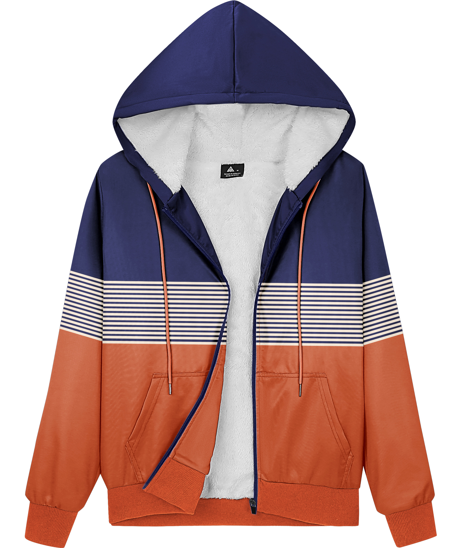 ZITY Women's Full Zipper Striped Fleece Hoodie-CUWFH01522