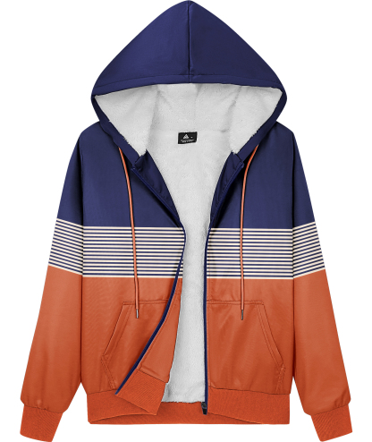 ZITY Women's Full Zipper Striped Fleece Hoodie-CUWFH01522