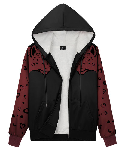 ZITY Women's Leopard Print Long Sleeve Fleece Hoodie-CUWFH01055