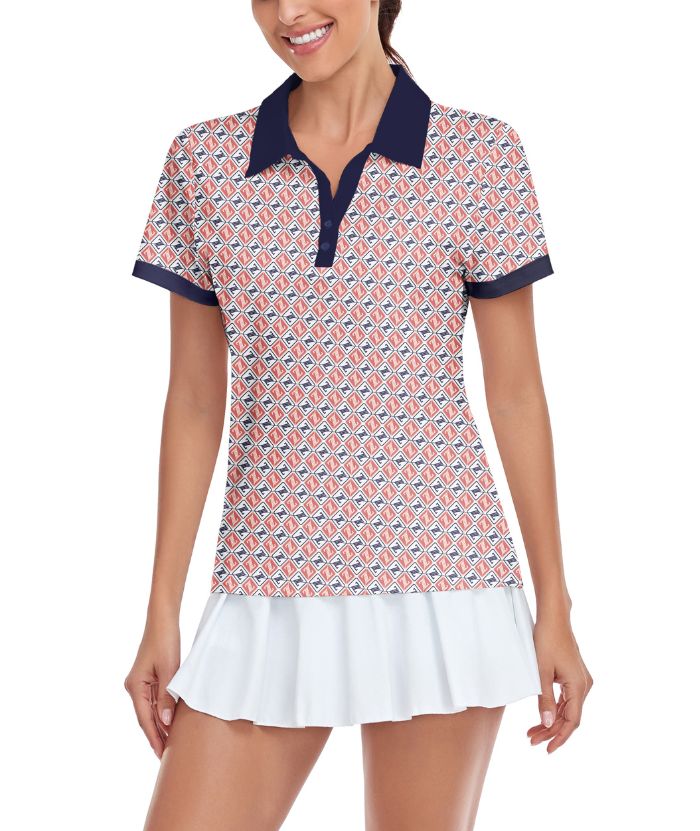 ZITY Women's Geometry Pattern Slim Fit Golf Polo Shirt-CUWPO01556