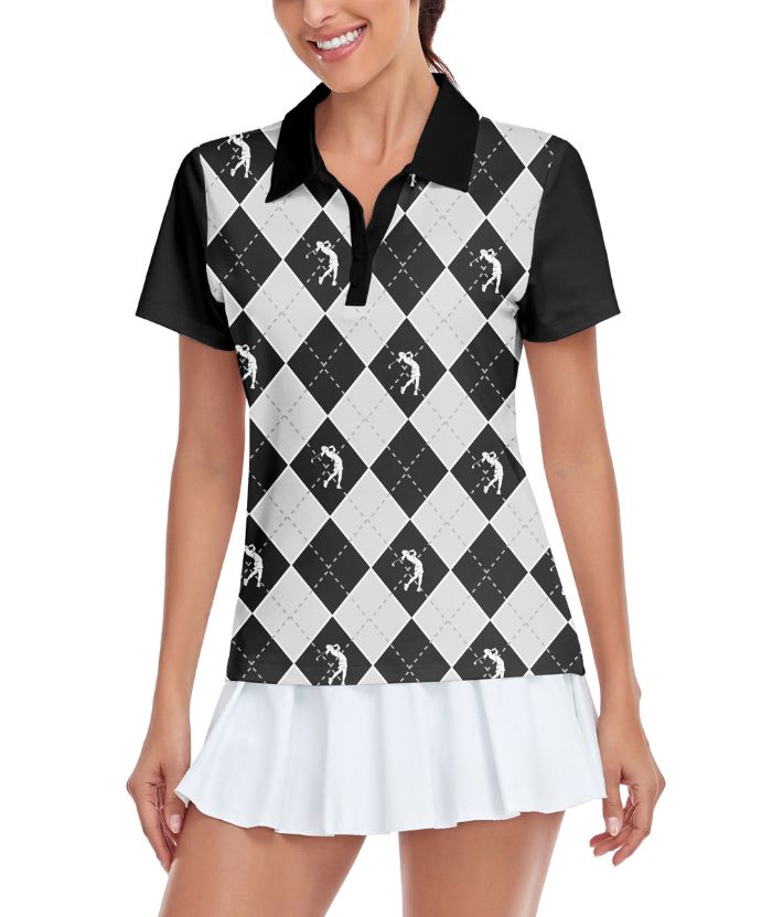 ZITY Women's Slim Fit Plaid Pattern Golf Polo Shirt-CUWPO01559