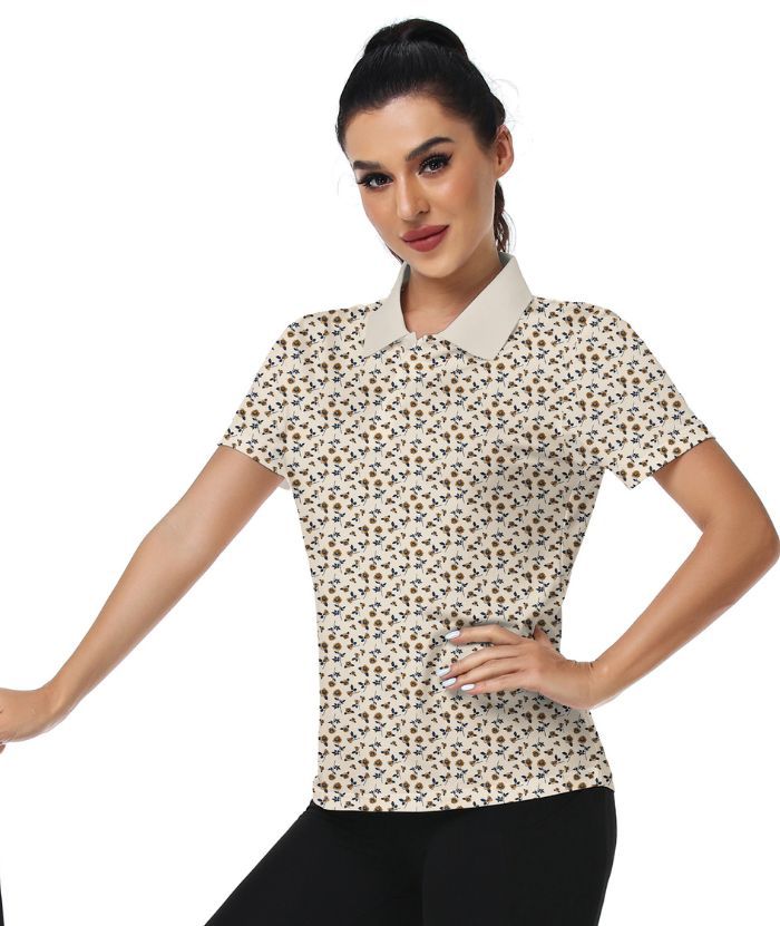 ZITY Women's Floral Print Slim Fit Golf Polo Shirt-CUWPO01330