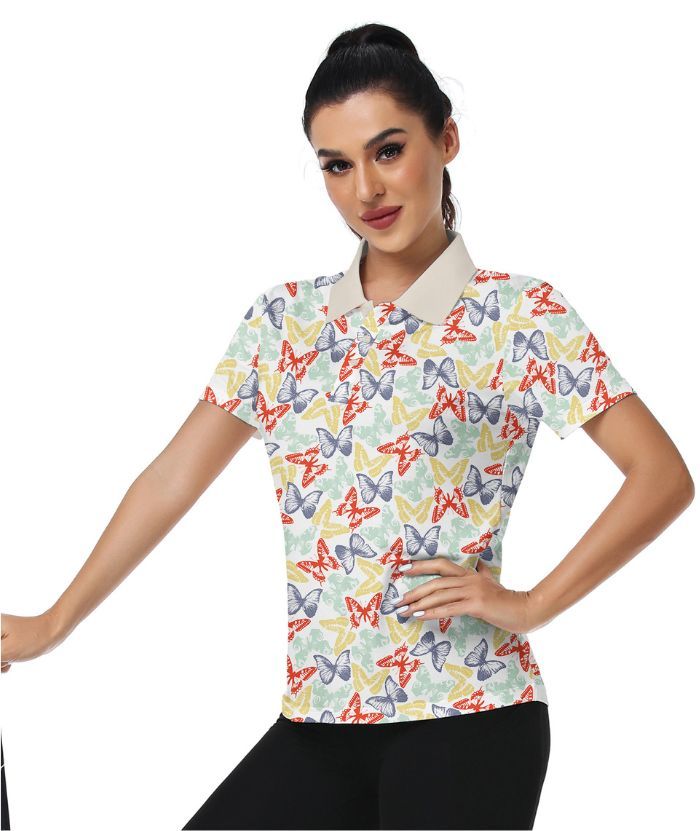 ZITY Women's Butterfly Print Golf Polo Shirt-CUWPO01331