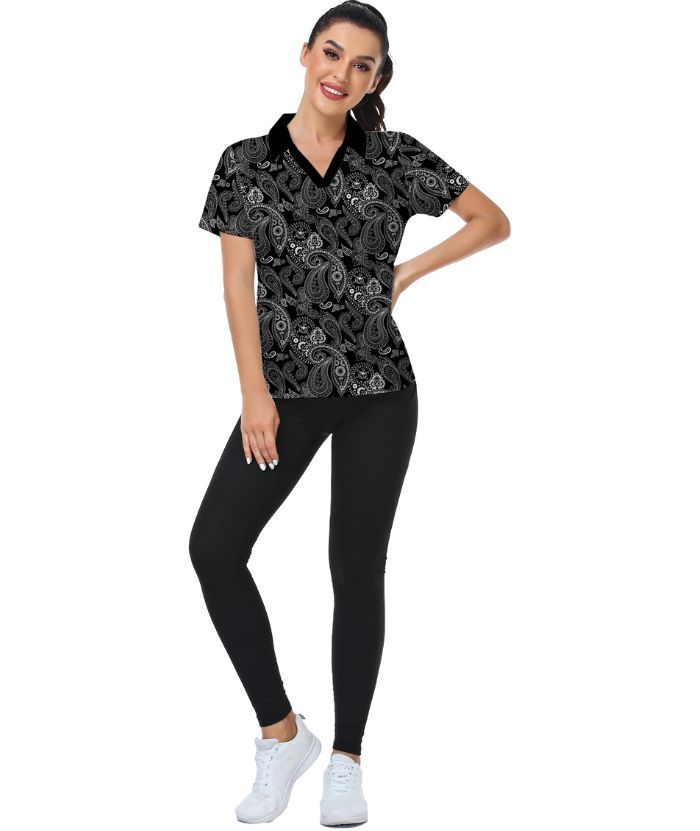 ZITY Women's Flower Print Dri Fit Golf Polo Shirt-CUWPO01940
