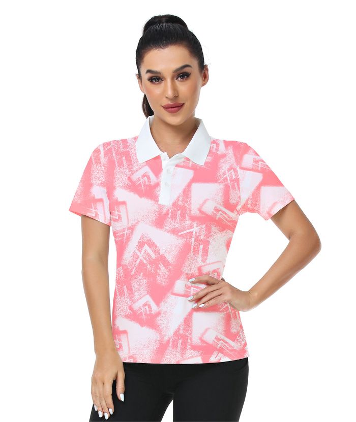 ZITY Women's Geometric Pattern Dri Fit Golf Polo Shirt-CUWPO01563
