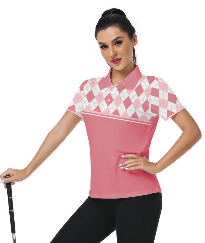 ZITY Women's Argyle Pattern Dri Fit Golf Polo Shirt-CUWPO01567