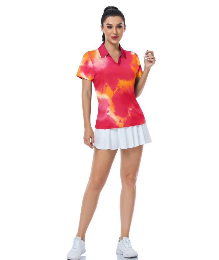 ZITY Women's Tie Dye Print Dri Fit Golf Polo Shirt-CUWPO01995