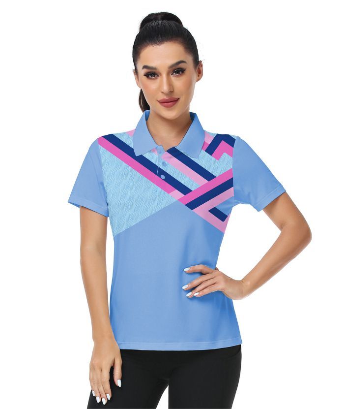 ZITY Women's Geometric Print Slim Fit Golf Polo Shirt-CUWPO01574