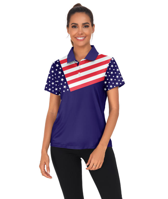 ZITY Women's American Flag Dri Fit Golf Polo Shirt-CUWPO02327
