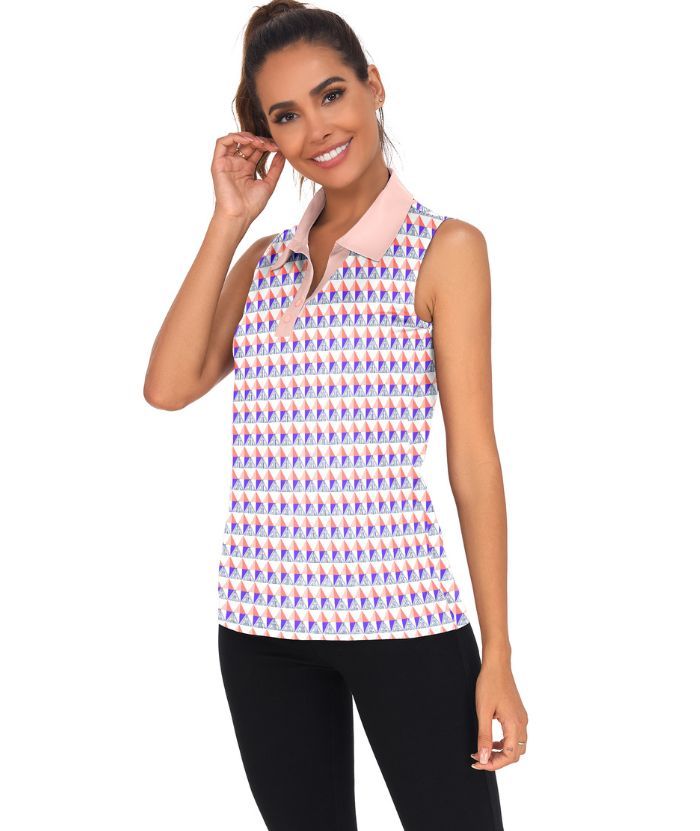 ZITY Women's Sleeveless Slim Fit Pink Golf Polo Shirt-CUWBP02037