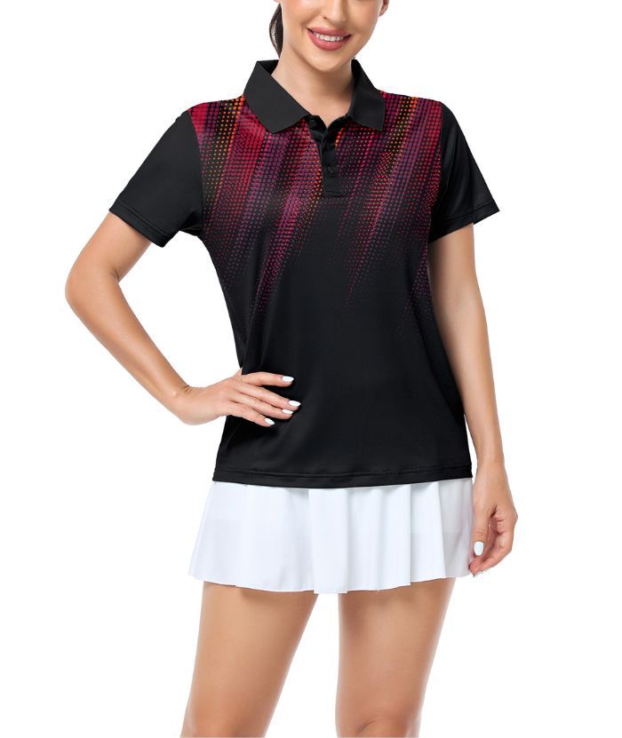 ZITY Women's Dotted Print Dri Fit Golf Polo Shirt-CUWPO02413