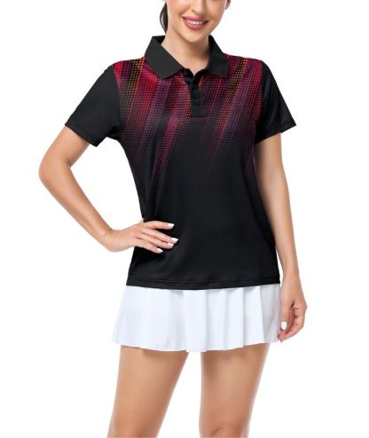 ZITY Women's Dotted Print Dri Fit Golf Polo Shirt-CUWPO02413