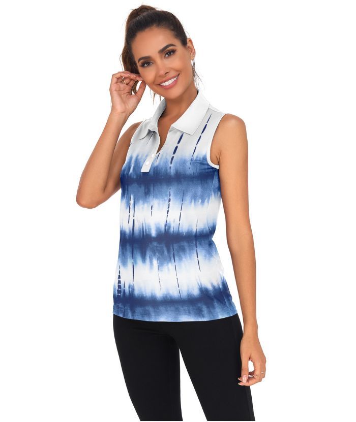 ZITY Women's Tie Dye Print Sleeveless Golf Polo Shirt-CUWBP02214