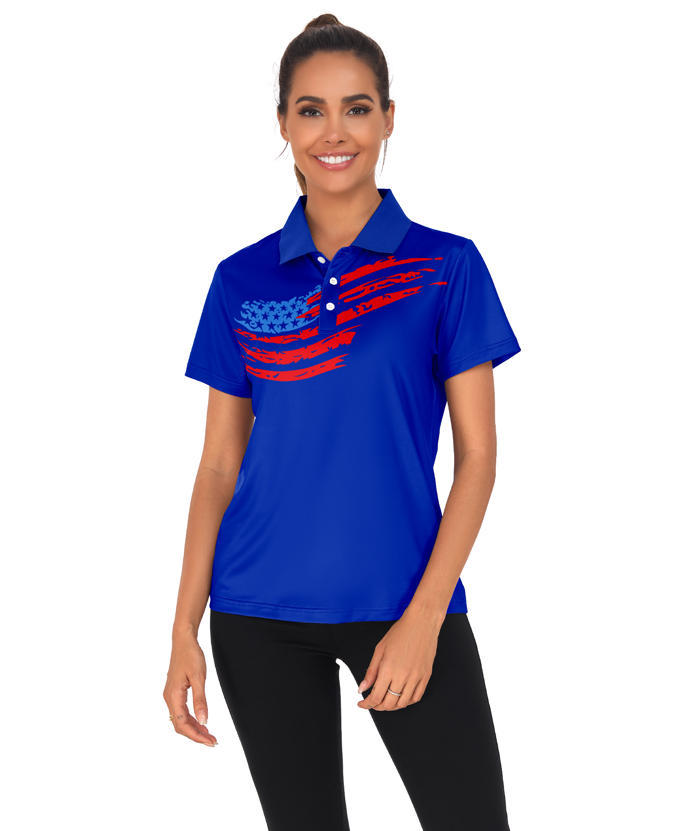 ZITY Women's American Flag Print Dri Fit Golf Polo Shirt-CUWPO02416