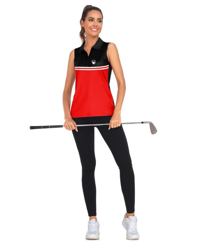 ZITY Women's Slim Fit V Neck Sleeveless Golf Polo Shirt-CUWBP02220