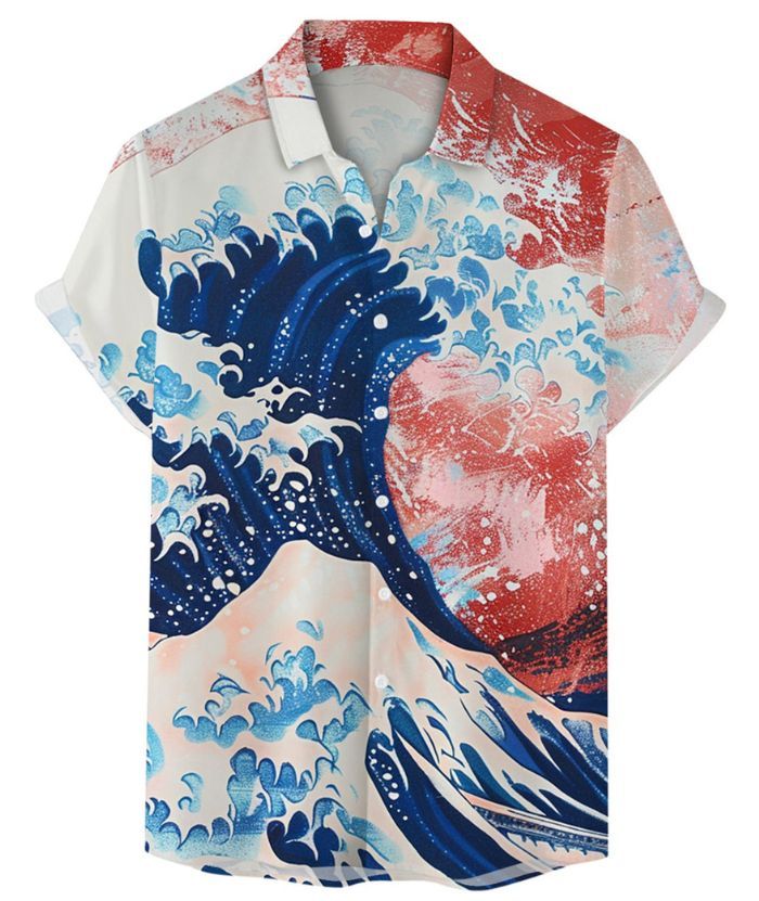 ZITY Men's Summer 3D Digital Print Button Shirt