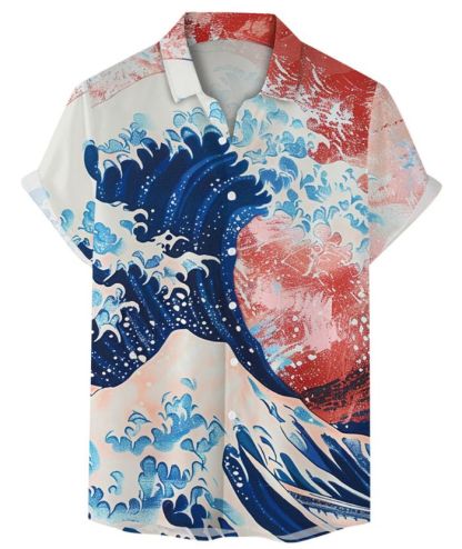 ZITY Men's Summer 3D Digital Print Button Shirt