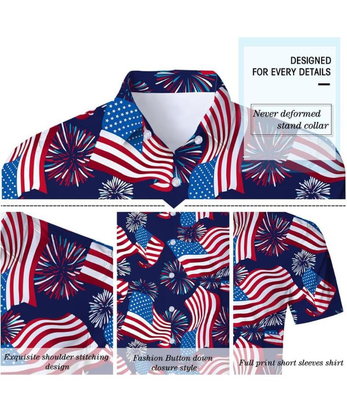 ZITY Men's American Flag Printed Summer Casual Polo Shirt-DUMPO06241