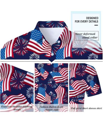 ZITY Men's American Flag Printed Summer Casual Polo Shirt-DUMPO06241
