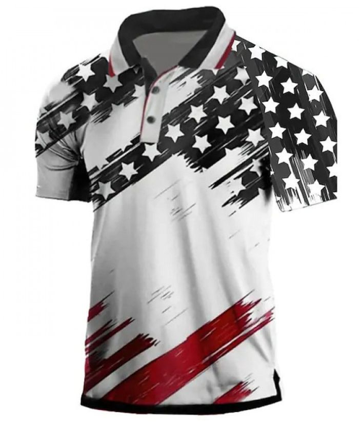 ZITY Men's Flag printed Button Up Slim Fit Polo Shirt-DUMPO06244