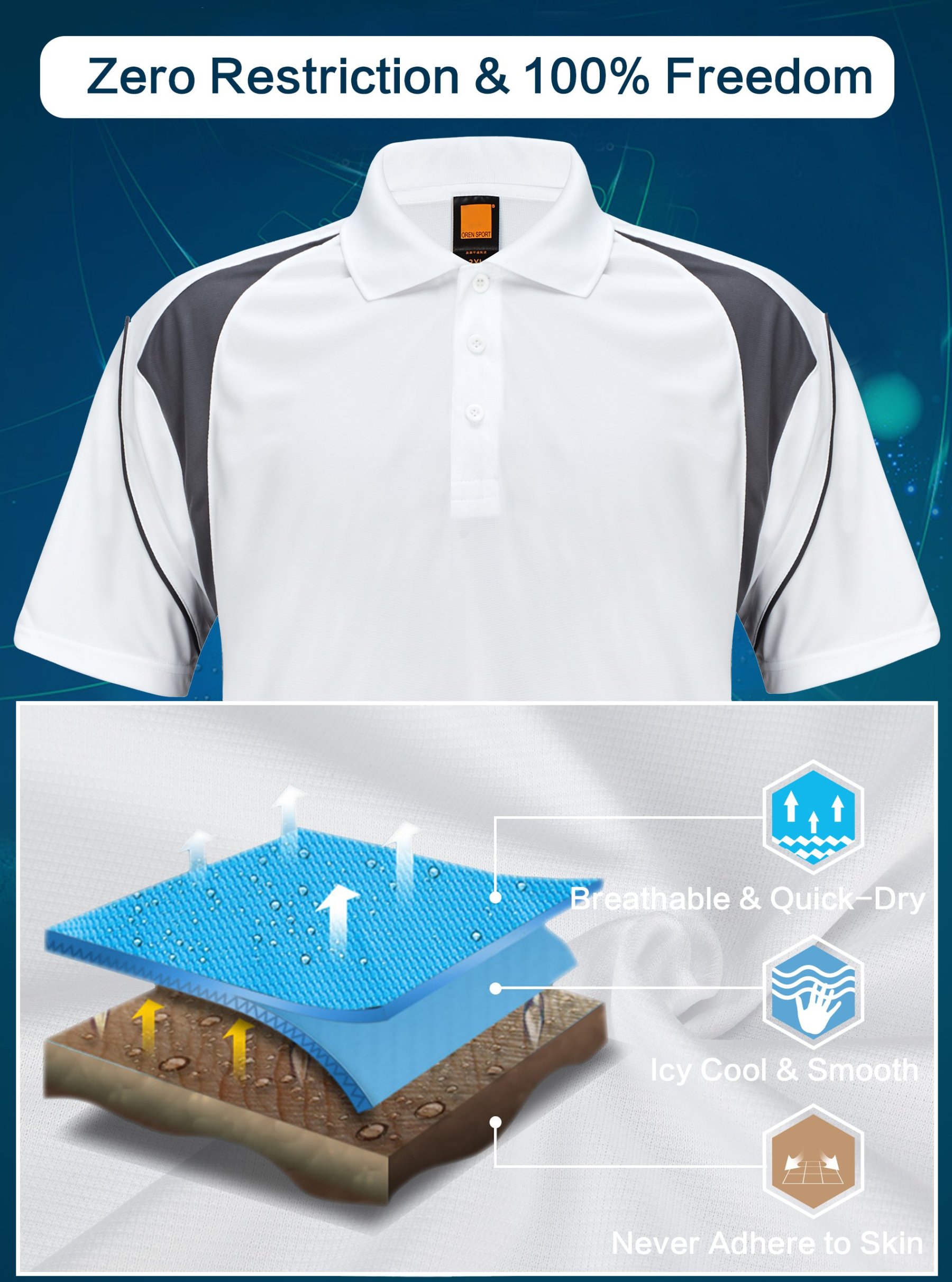 ZITY Men's Button Up Dri Fit White Polo Shirt-ZITY1022