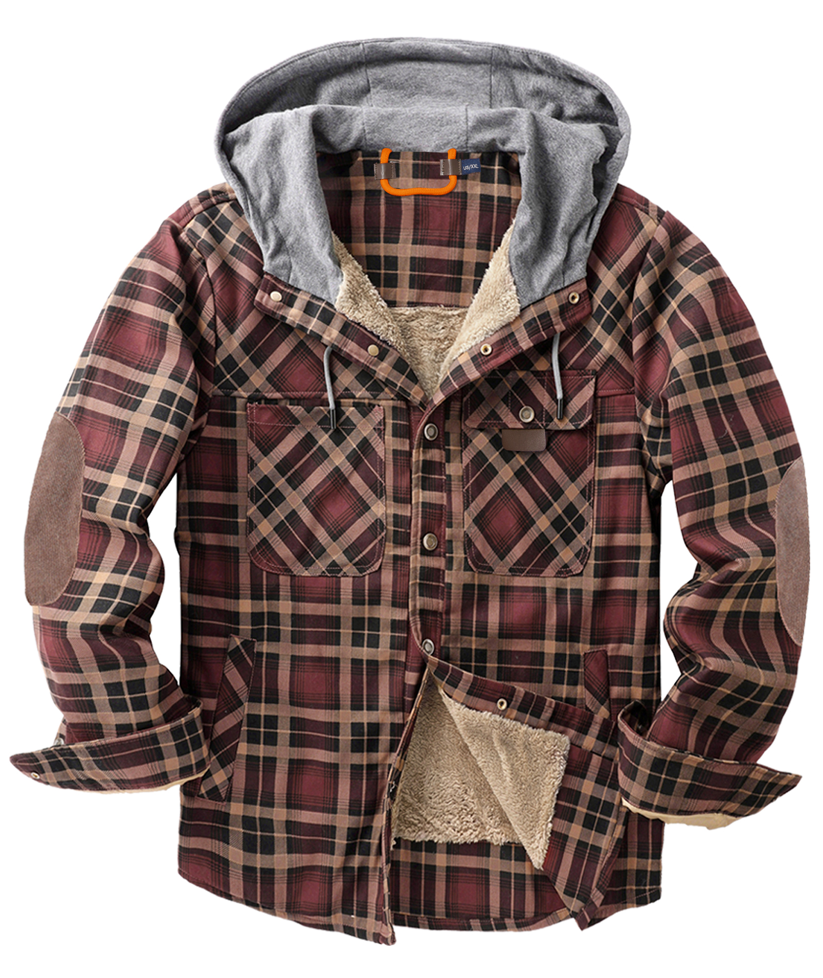 ZITY Men's Long Sleeve Hooded Plaid Fleece Hoodie-AUMPJ00587