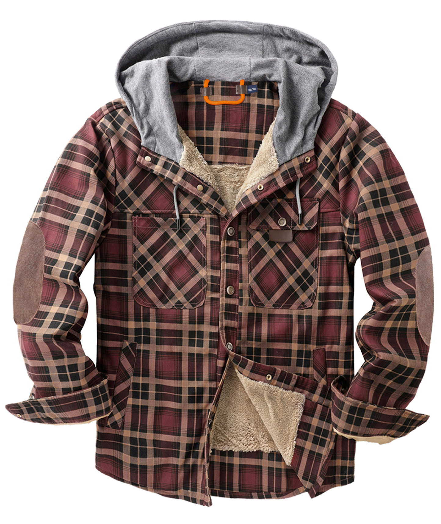 ZITY Men's Long Sleeve Hooded Plaid Fleece Hoodie-AUMPJ00587