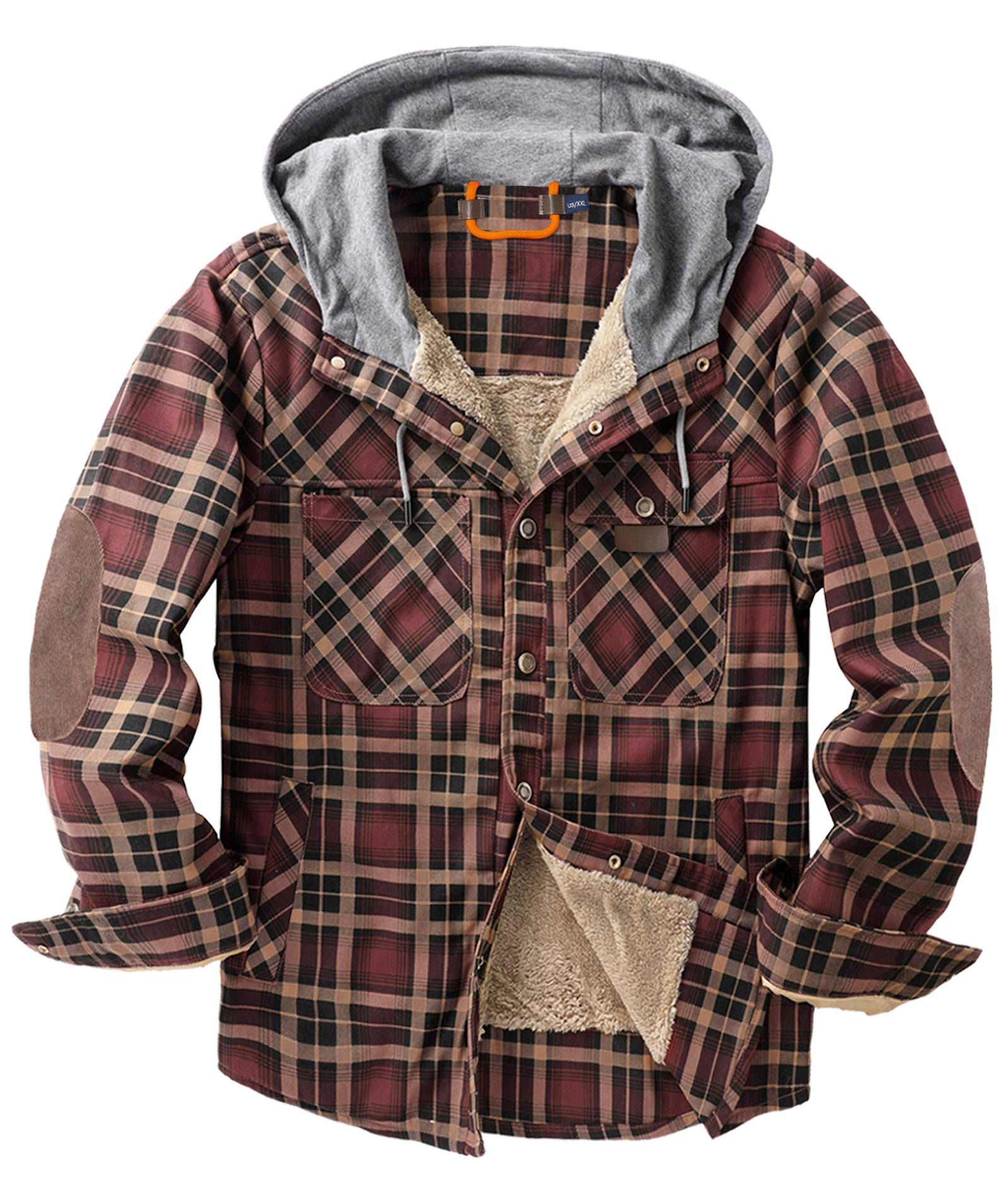 ZITY Men's Long Sleeve Hooded Plaid Fleece Hoodie-AUMPJ00587