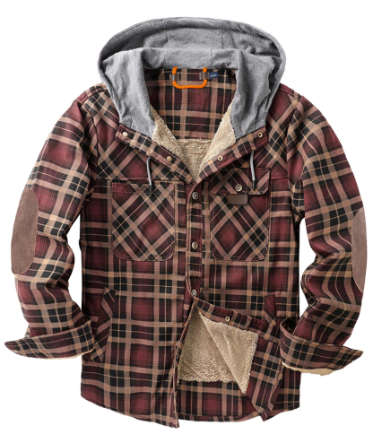 ZITY Men's Long Sleeve Hooded Plaid Fleece Hoodie-AUMPJ00587