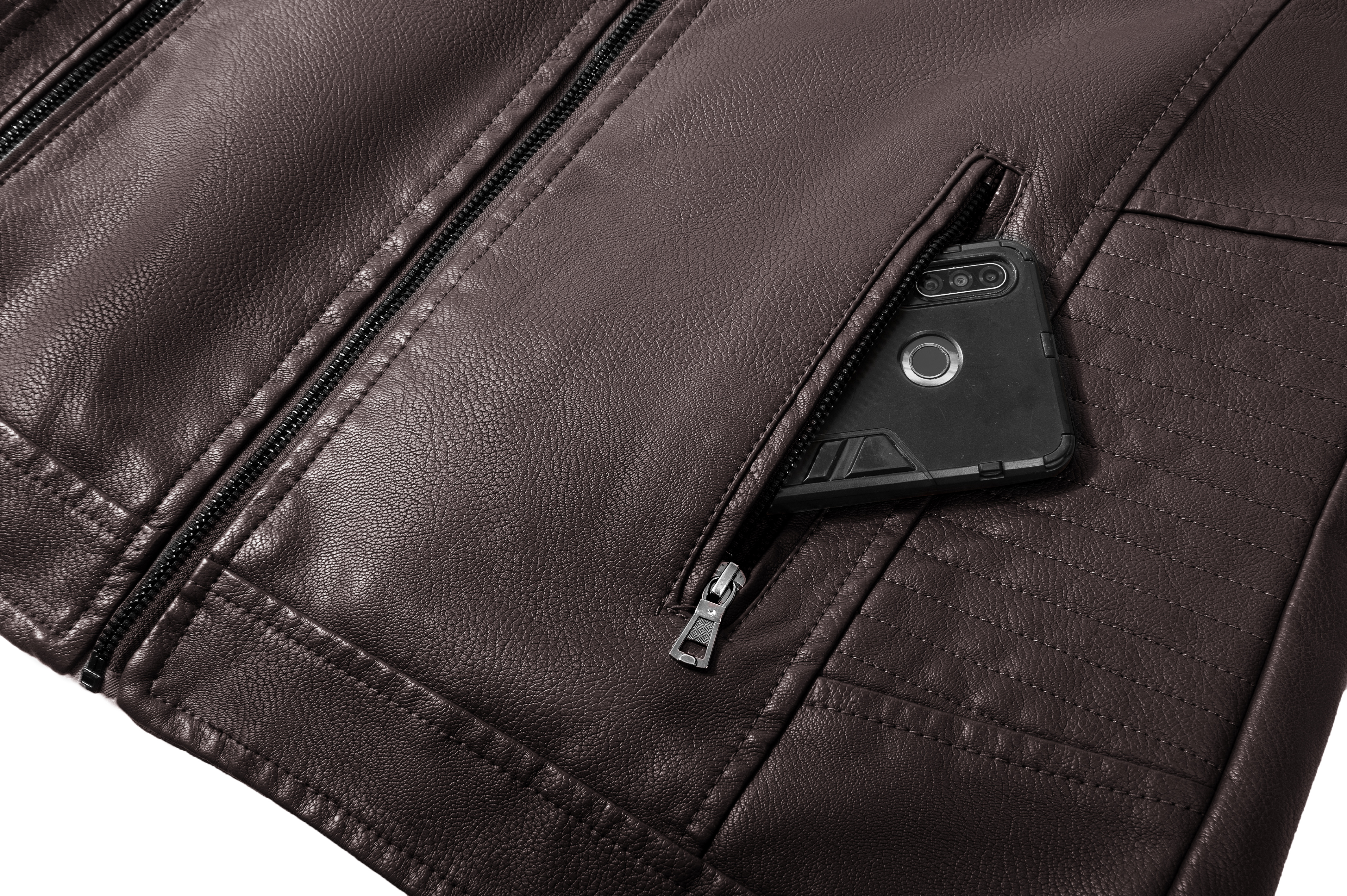 ZITY Men's Full Zipper Stand Collar Leather Jacket-ZPK005682