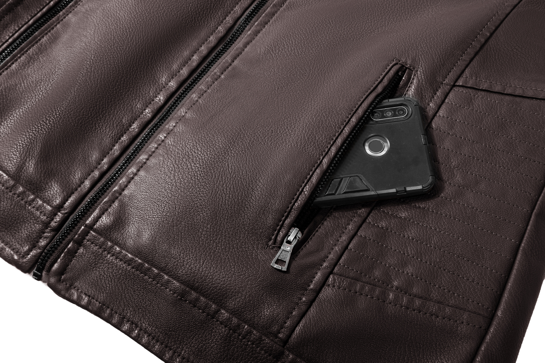 ZITY Men's Full Zipper Stand Collar Leather Jacket-ZPK005682