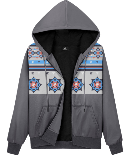 ZITY Women's Full Zipper Geometric Pattern Print Fleece Hoodie-CUWFH01396