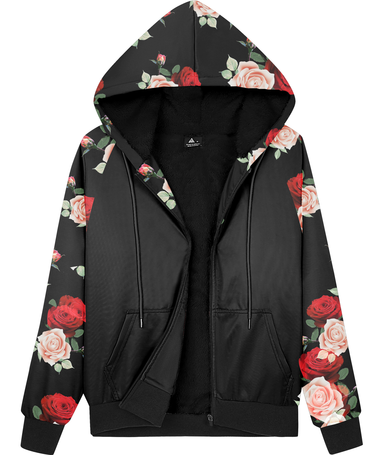 ZITY Women's Full Zipper Flower Print Fleece Hoodie-CUWFH01063