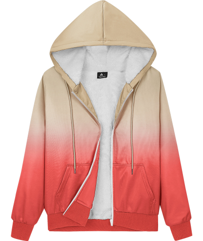 ZITY Women's Full Zipper Contrast Color Fleece Hoodie-CUWFH01519