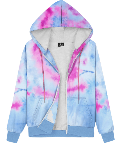 ZITY Women's Tie Dye Print Full Zipper Fleece Hoodie-CUWFH01517