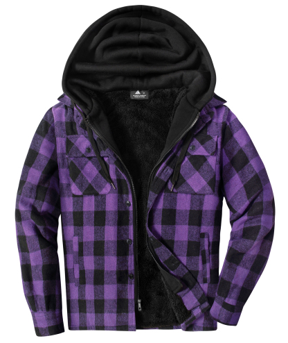 ZITY Men's Full Zipper Long Sleeve Fleece Plaid Hoodie-CUMJA04083