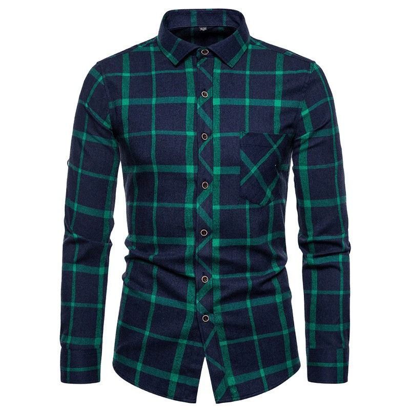 ZITY Men’s Fashion Contrast Plaid Long Sleeve Casual Shirt –