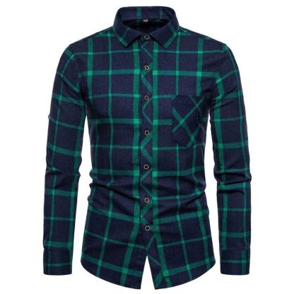 ZITY Men’s Fashion Contrast Plaid Long Sleeve Casual Shirt –