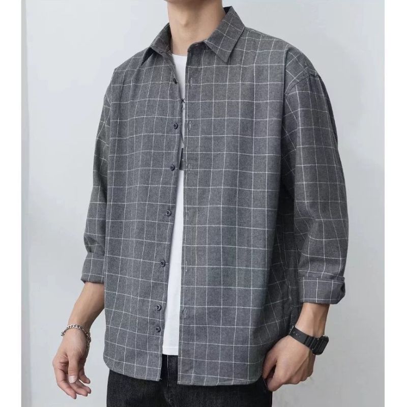 ZITY Men’s Spring Autumn Slim Fit Lightweight Brushed Plaid Long Sleeve Shirt-