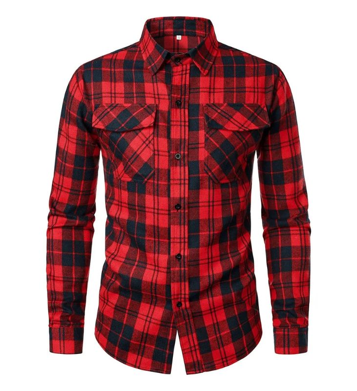 ZITY Men’s Spring Casual Plaid Long Sleeve Collared Shirt–DUMLT06595