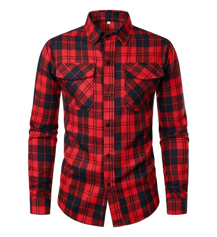 ZITY Men’s Spring Casual Plaid Long Sleeve Collared Shirt–DUMLT06595