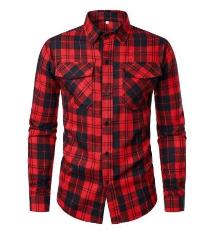 ZITY Men’s Spring Casual Plaid Long Sleeve Collared Shirt–DUMLT06595